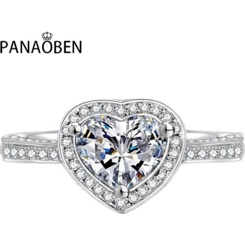 Heart-shaped 2 Carats Diamond Ring Real 925 Sterling Silver Women Luxury Engagement Wedding Party Elegant Delicate Cute Romantic