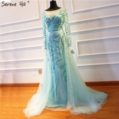 Arabic Long Sleeve Saab Green Sequin Mermaid Formal Evening Prom Party Gown Dress Abiye Gowns Dresses Abendkleider 2020 BLA6064