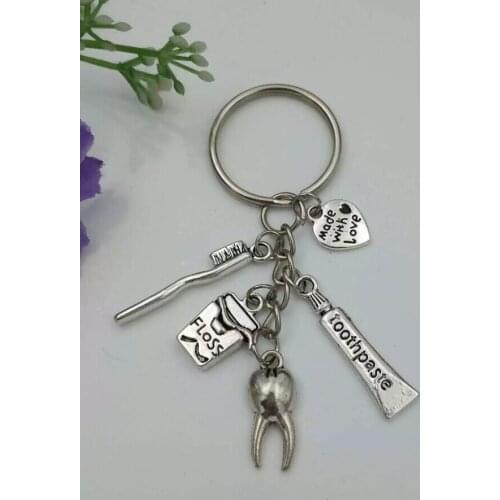 Toothpaste,toothbrush,tooth,toothpick box,peach heart-Fashion jewelry Tibetan silver charm key chain ring Keychain Key Chain Z77