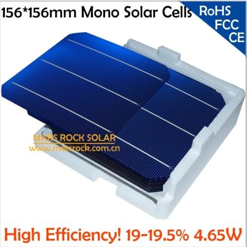 100pcs Monocrystalline Silicon Solar Cells 156x156mm, A Grade High Efficiency 19.5%,4.65W, 0.5A, Buy PV Cells Get Free PV Ribbon