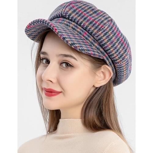 2020 New Fashion Autumn/winter Versatile British Plaid Painter Retro Beret Hat Woman