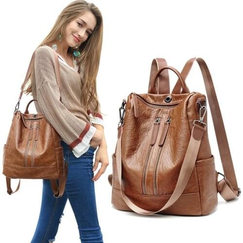 2020 Women Leather Backpacks High Quality Rucksacks For Girls Solid Travel Luxury Designer Bagpack Ladies Sac A Dos Female Pack
