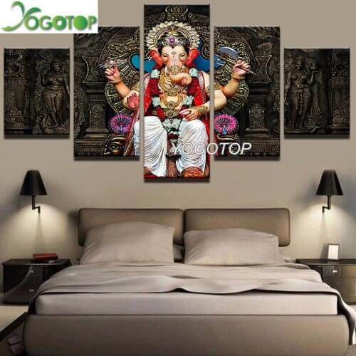 DIY Diamond Painting 5 Panel Tibetan Buddhism Ganesha 5D Full Drill mosaic Diamond Embroidery Handcraft Kit Home decor ML1036