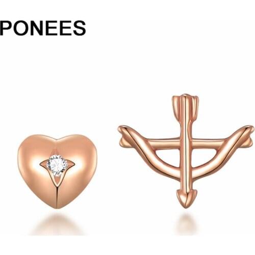 Ponees Genuine 925 Sterling Silver Heart And Bow Asymmetric Love Earrings For Bride Wedding Engagement Gift