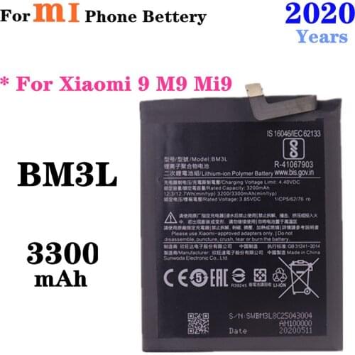 For Xiaomi 9 MI9 M9 MI 9 Phone Battery BM3L 3300mAh Replacement Batteries High Quality