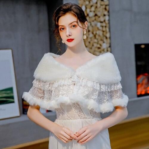 White Wedding Bridal Bolero Faux Fur Wraps And Shawls Jacket Shrug Stole Coat Short Cloak Cape For Dress Wedding Accessories
