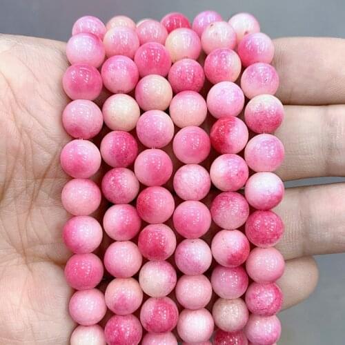 Smooth Natural Stone Pink Peach Chalcedony Beads For Jewelry Making Round Loose Beads DIY Charms Bracelet 15'' Inch 6/8/10/12mm