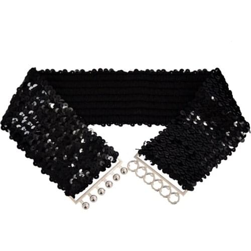 Black New Lady Fashion Sequins Elastic Stretch Shinning Waist Band Casual Belt