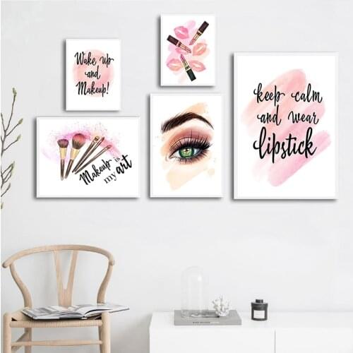 Perfume Fashion Lipstick Makeup Brushes Print Canvas Art Painting Wall Picture Beauty Girl Room Home Decoration