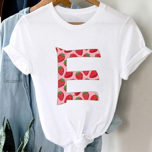 T-shirts For Women Custom Letters A B C T-shirt Strawberry graphic tshirt Fashion Top Female Summer Short Sleeve t-shirt femme