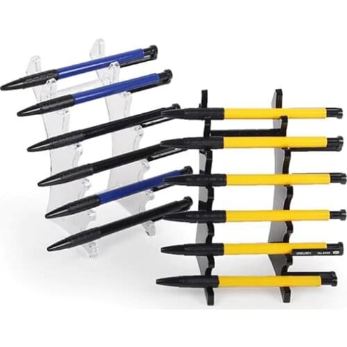 Horizontal 6 Slot Display Stand Durable Plastic Holder Rack for Pen Makeup Brush - Organizer for Home Office, Clear, Black