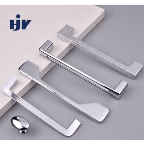 HJY Chrome Handle Kitchen Cabinet Zinc Alloy Handles Cupboard Pulls Silver Knobs Wardrobe Door Furniture Hardware Knob Z425