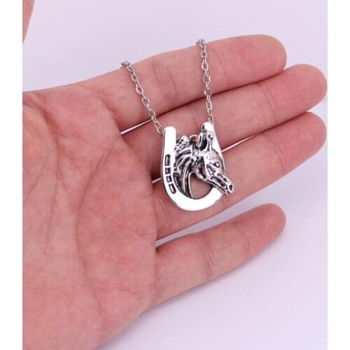Hzew three designs horse necklace Classic ancient silver color horseshoe head pendant necklace for horse lover