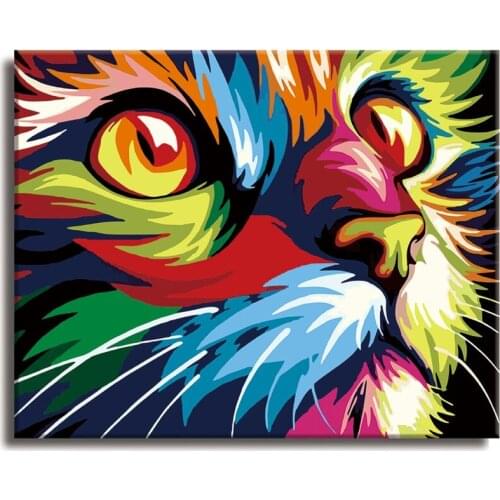 Colorful Kitty Paint by Numbers Colorful Oil Painting Abstract 16x20 Framed DIY Paint by Numbers Kit for Adults Beginners