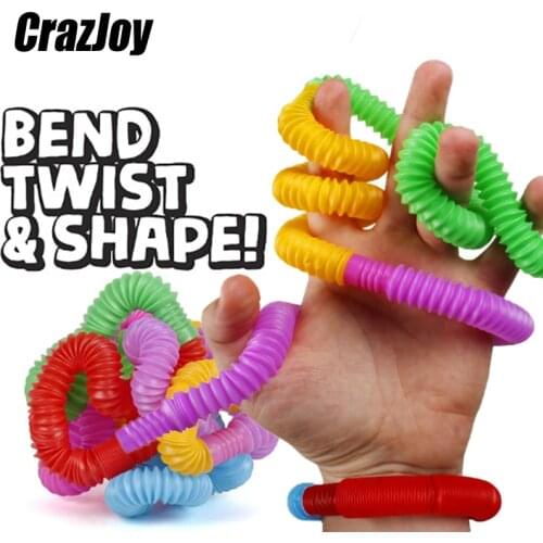 Colorful Tubes Sensory Fidget Toys for Anti Stress Relieve Autism simple dimple Folding Plastic Bellows Children Squeeze Toy