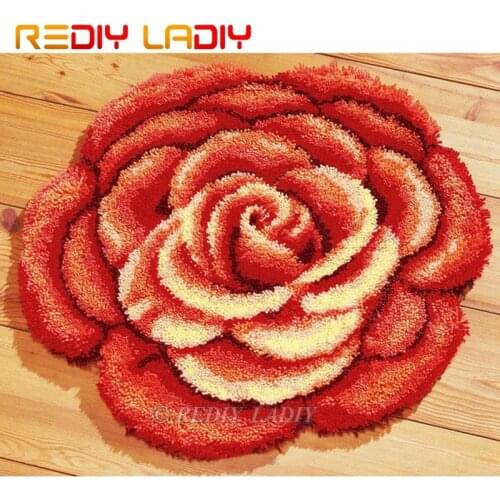 Latch Hook Kits Make Your Own Rug Rose Flowers Tapestry Crochet Cushion Mat DIY Carpet Rug Pre-Printed Canvas Crafts Home Decor