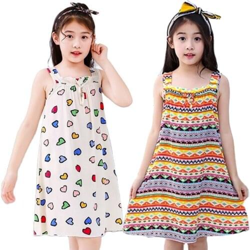 Cute Little Girls Summer Sleeveless Sling Sleep Dresses Kid Children Floral Print Night Vestidos Pajamas 2021 New Girl Nightgown