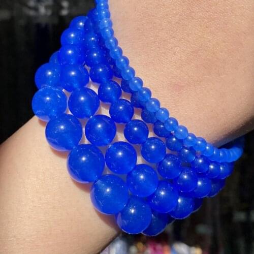 Natural Stone Lake Blue Jades Round Beads Spacer Loose Beads For Bracelets Jewelry Making Diy Handmade Accessories 4-12mm