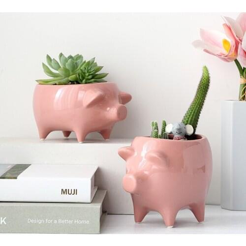 Nordic Creative Ceramics Cute Pink Pig Flowerpot Decoration Living Room Bedroom Balcony Plant Pot Home Decorat Ornaments