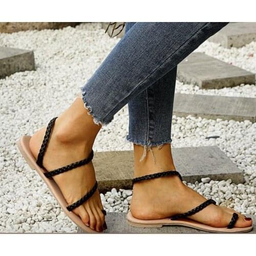 New summer flat Womens sandals with toe Strap Braided strap