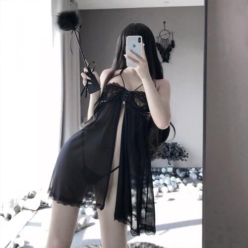 Porno Women Sexy Lingerie Lace Ruffles Sleep Dress Robe See-through Babydoll Underwear Sleepwear Nightdress Erotic Clothes
