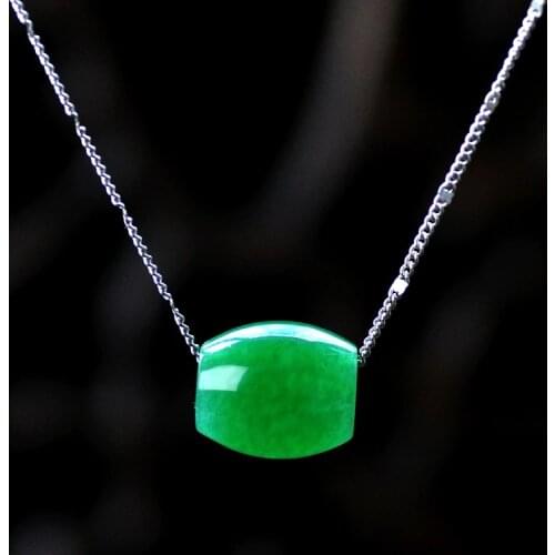 Natural 925 Silver Inlay Malay green Jade Pendant Emerald Pendants Necklace free for Chain