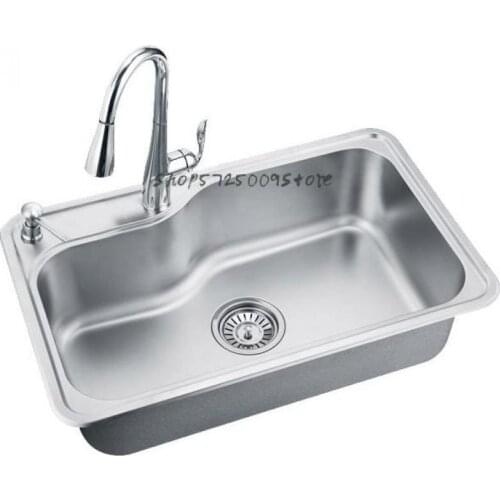 Sink Single Tank Large 304 Stainless Steel Kitchen Sink Sink Sink Sink Kitchen Basin Set 22027