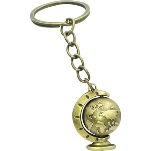 Charms Globe Long Chain Keychain Alloy Plated Men Key Ring Vintage Style Earth Car Key Chain Jewelry For Friend