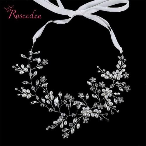 Sparkling Handmade Rhinestones Crystals Pearls Flower Leaf Wedding silver Color Bridal Hair Vine Hair Accessories RE3166