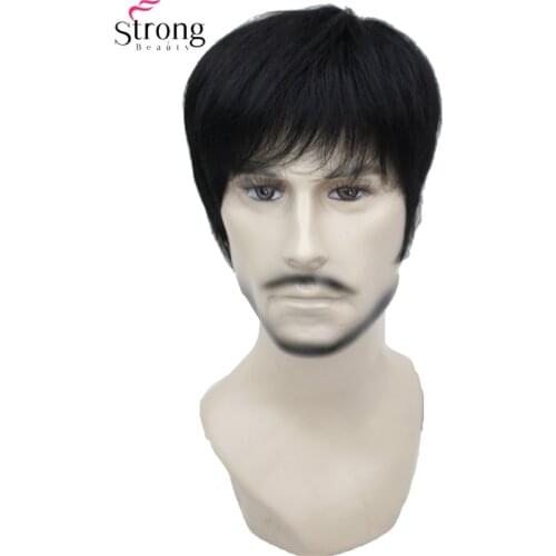 StrongBeauty Short Black Straight Full Synthetic Wig mens Wigs