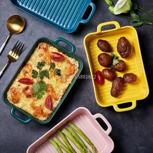 Cheese Baked Rice Bowl Oven Special Baking Pan Ceramic Binaural Baking Bowl Baking Household Net Red Plate