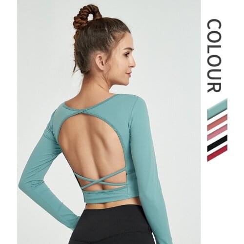 TWTOPSE Padded Backless Yoga Gym Long Sleeved Crop Top Women Slim Fit Plain Workout Sport Shirts with Removable Chest Pads 2020