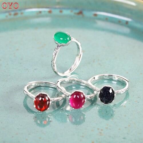 100% S925 sterling silver jewelry, Thai silver, old womens live mouth, green chalcedony ring