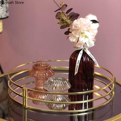 European-style Mirrored Metal Coffee Table Tray Hollowed Out Gold-rimmed Decorative Plate Gold Round Living Room Decoration