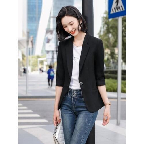 Free Shipping Spring Summer New Business Jacket Women Blaizer Feminino Three Quarter Blazer Coats Black Grey