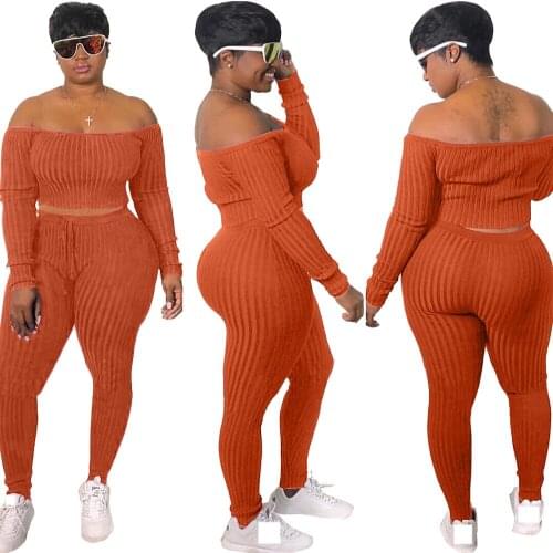 Woman Tracksuit Oversized Tops And Sweatpants Knitted Suit Autumn Winter Sexy Slash Neck Outfits 2020 Two Piece Sets Clothes