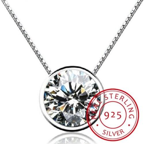 925 Sterling Sliver Round Zircon Pendant Necklace For Women Gift 45cm Water-wave Chain Choker Collares Kolye S-n96