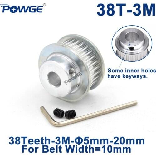 POWGE 38 Teeth HTD 3M Synchronous Timing Pulley Bore 6/8/10/12/14/16/19/20mm for Width 10mm 3M belt HTD3M gear wheel 38Teeth 38T