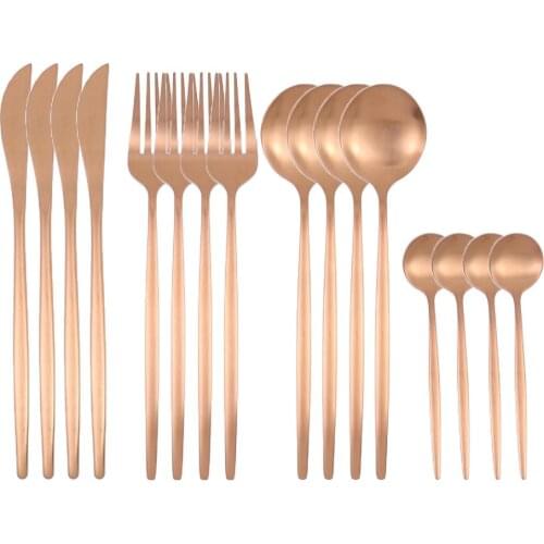16Pcs Gold Matte Dinnerware Set 304 Stainless Steel Cutlery Set Dinner Knife Fork Spoon Kitchen Silverware Set Tableware Supply