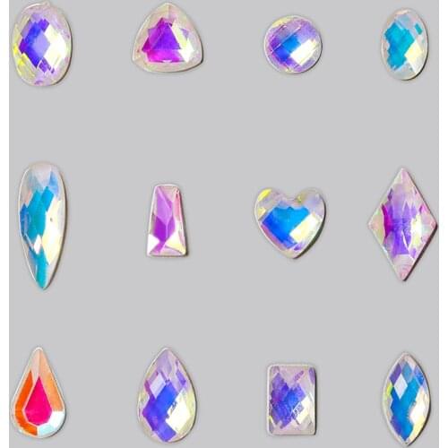 200pcs Iridescent 3D Nail Jewelry AB Flat-back Nails Jewelry Rhinestone 12 Styles Choice Nail Crystal Rhinestone,090976