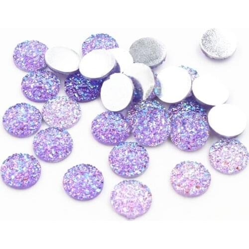 40pcs 8mm 10mm 12mm Light purple AB Colors Flat back Resin Cabochons Fit 8/10/12mm Cameo Base Cabochons