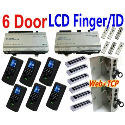 6 Door Access Controller,Web IP Remote Control 6 pcs of New Biometric Fingerprint/EM ID Card reader+UPS Power+Magentic lock kits
