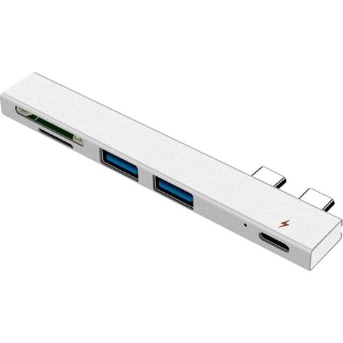 Dual USB C Hub Adapter, 5 in 1 Type C Hub, 2 USB 2.0 Ports, SD/TF Card Reader, USB C PD Charging for Laptop Phone, Aluminum