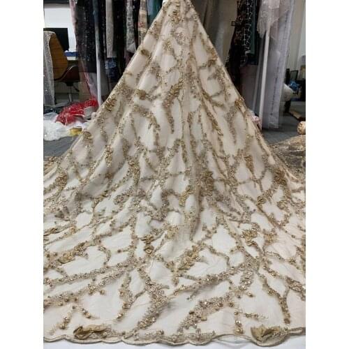 African SYJ-4888812 Lace Fabric with beads sequins Embroidered Nigerian Net Laces Fabrics Bridal High Quality French Tulle Lace
