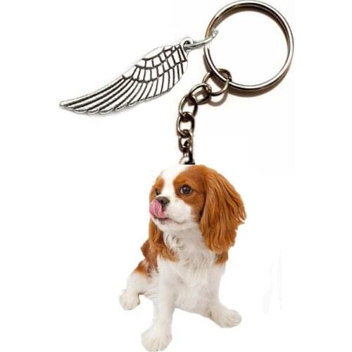Spaniel Dog Acrylic Keychain Flying Wing Dogs Keyring Car Pendants Gift Best Friend Key Chain Accessories Keyring Men Toy Charms