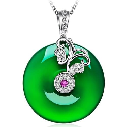 Asian Style Open Round Circle Disc Red Green Dyed 925 silver Pendant Necklace For Women