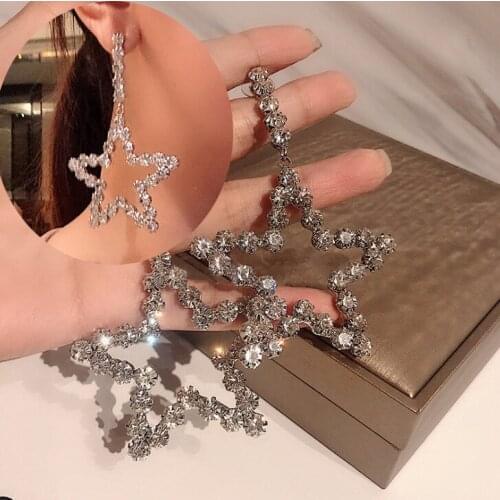 Luxury Big Star Drop Earrings For Women 2020 New Rhinestone Party Statement Earings Lucky Jewelry Korean Style