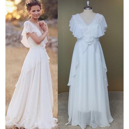 Bohemian V Neck Wedding Dresses A Line Beach Wedding Gowns Boho Bridal White Lace dress 2021 Backless for women vestidos