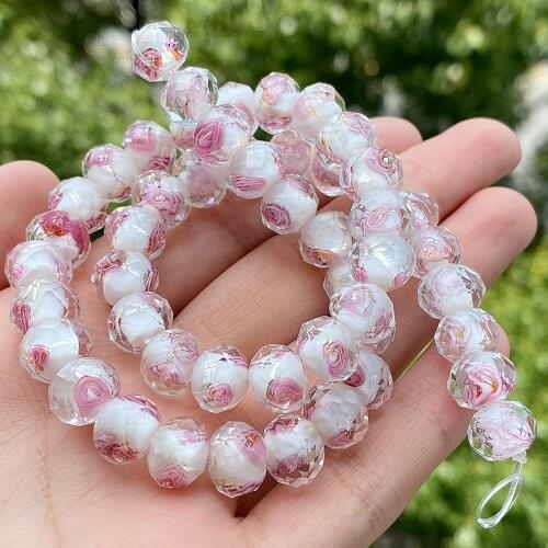 White Green Murano Transparent Faceted Rondelle Flower Lampwork Crystal Glass Beads For Bracelet Making Women Diy Accessories