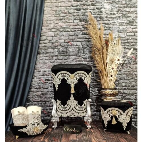 Black Bath Chest Bath Basket Gold Embroidered